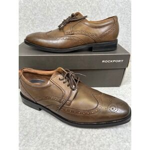 Rockport Adidas Adiprene Mens Leather Wingtip Oxford Dress Shoes Brown Size 12 D